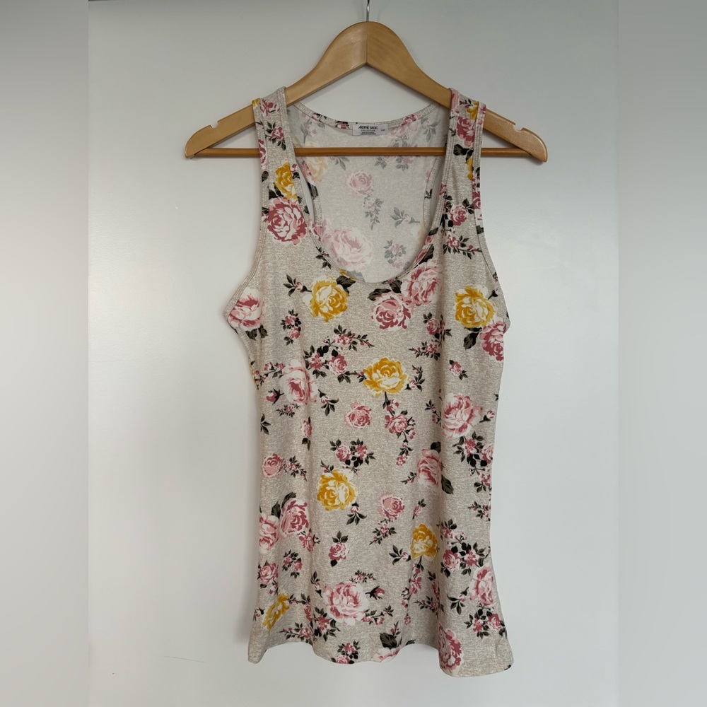 Ardene 17” PTP Basic Floral Racerback Tank Top, Cream Pink/Yellow, Size Large.
